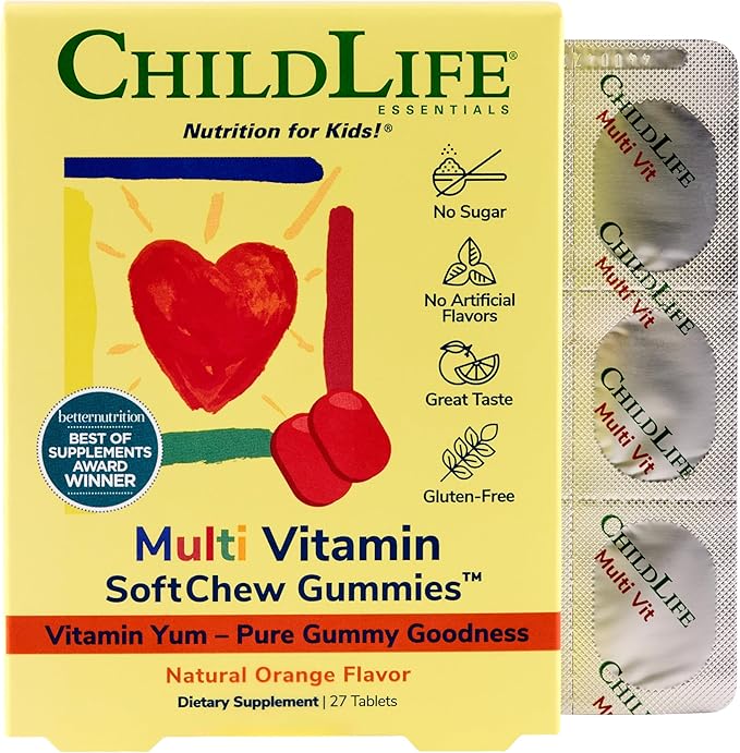 CHILDLIFE ESSENTIALS Kids Multivitamin SoftChew Gummies - Kids Vitamins, Multivitamin for Kids, Multivitamin Gummies, Toddler Vitamins, Kids Chewable Vitamin, Sugar Free - Natural Orange, 27 Tablets