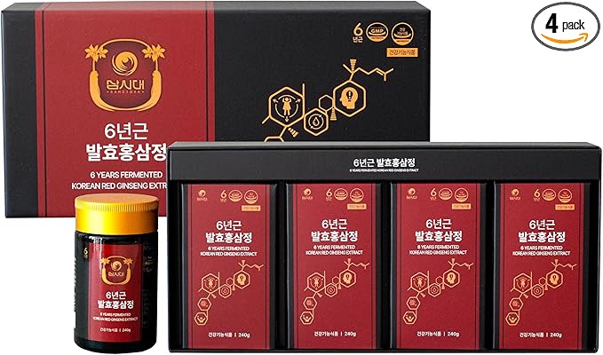 SAMSIDAE 6 Years Fermented Korean Red Ginseng Extract 240g x 4 Bottles (960g) – Premium Herbal Supplement with 5mg/g Ginsenoside – Supports Immunity, Energy, Stamina & Mental Performance