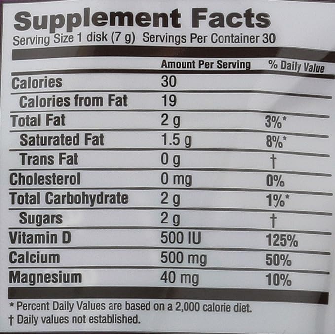 Adora Calcium Supplement Disk, Dark Chocolate, 30 Count - 500 mg