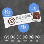 No Cow Vegan Protein Bars, Upgraded Chocolate Fudge Brownie | 20g Plant Based Protein, Gluten Free, Dairy Free, Soy Free, Keto Friendly, Low Sugar, High Fiber Snack Bars | Pack of 12
