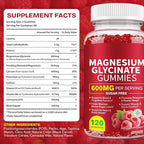 Magnesium Glycinate Gummies (Raspberry) 600mg, Sugar Free with Magnesium L-Threonate, Calcium, Potassium, Vitamin D3, B6 & CoQ10, High Absorption Support for Relaxation,Muscles & Energy, 120 Count