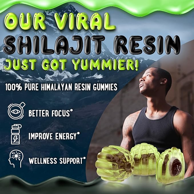 OH MY CHEWY Pure Himalayan Shilajit Gummies - High Potency Gold Grade Resin - Energy Boost and Immune Support for Men and Women with Ashwagandha and Shatavari - 120 Gummy - Apple & Kiwi
