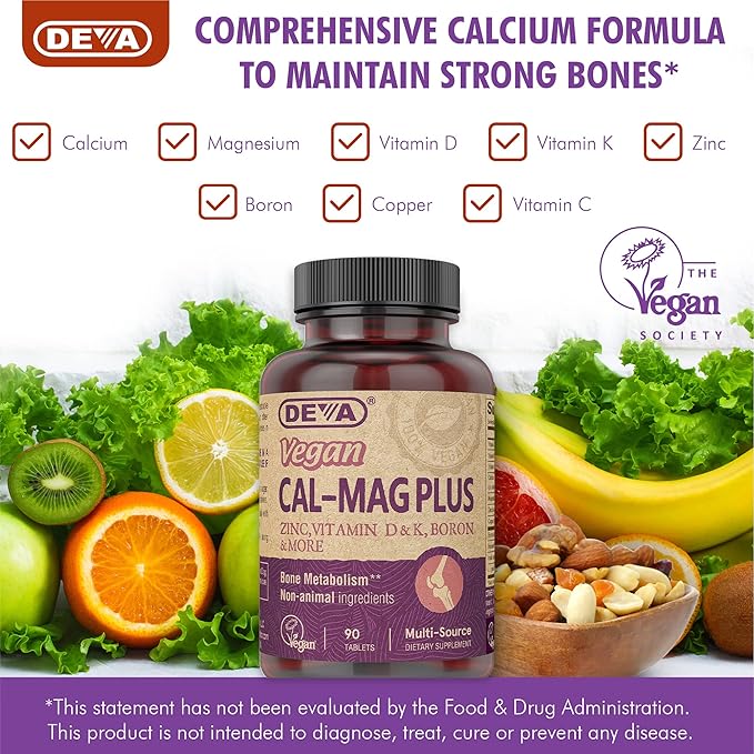 DEVA Vegan Calcium Magnesium Supplement 2-Pack, Plus Zinc, Vitamins C, D & K, Boron, 90 Tablets Each