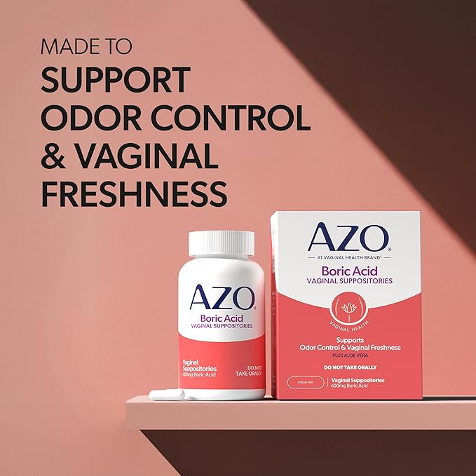 AZO® Boric Acid Vaginal Suppositories for Women, Helps Support Odor Control with Clinically Studied Boric Acid, Non-GMO, 30 Count