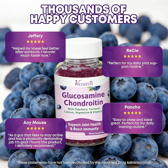 2 Pack Glucosamine Chondroitin Gummies - Glucosamine Chondroitin with MSM, Elderberry, Turmeric, Joint Support Supplement for Adults, Men & Women - Blueberry Flavor, 120 Cts