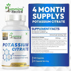 Potassium Citrate 800 mg (306 mg Elemental Potassium) – Electrolyte & pH Balance Support – Vegan, Non-GMO - 120 Capsules