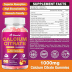 2 Pack Calcium Citrate Gummies - 1000mg per Serving - Supports Bone & Teeth Health with Vitamin D3 & K2 - Delicious Peach Flavor - Non-GMO, Gluten-Free - 120 Gummies