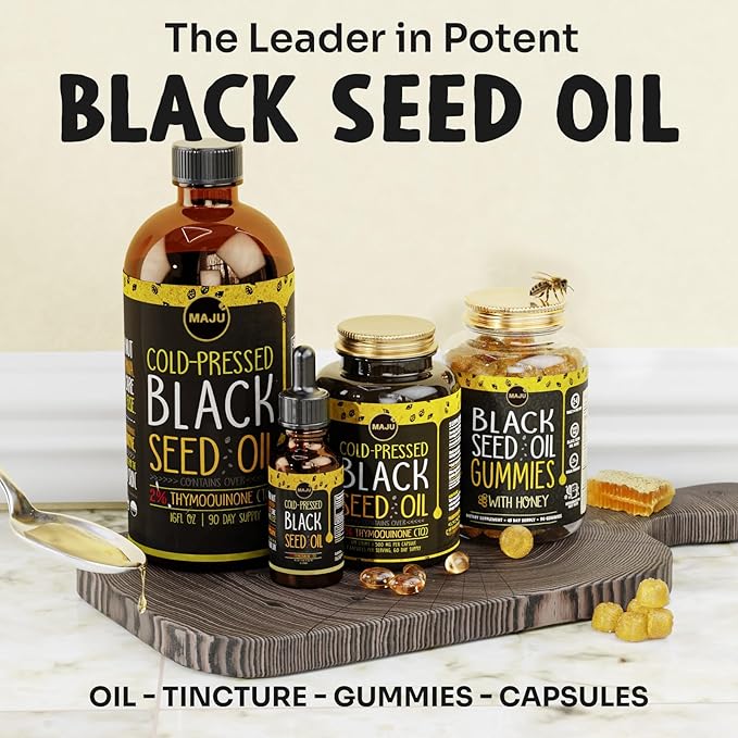 MAJU's Black Seed Oil Gummies with Honey 90ct, 500mg BSO Gummy, Black Cumin Seed Nigella Sativa Oil, Cold-Pressed, Potent Formula, 90ct (3-Pack)
