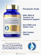 Carlyle Glucosamine Chondroitin MSM | 250 Mini Tablets | Advanced Formula with Turmeric | Non-GMO, Gluten Free