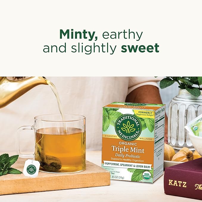 Traditional Medicinals Tea, Organic Triple Mint - Supports Healthy Digestion - Kosher, Non-GMO, Caffeine-Free - 16 Tea Bags