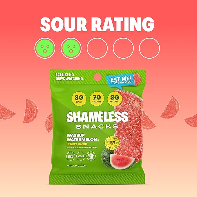 Shameless Snacks - Healthy Low Calorie Snacks, Low Carb Keto Gummies (Gluten Free Candy) - 6 Pack Wassup Watermelon