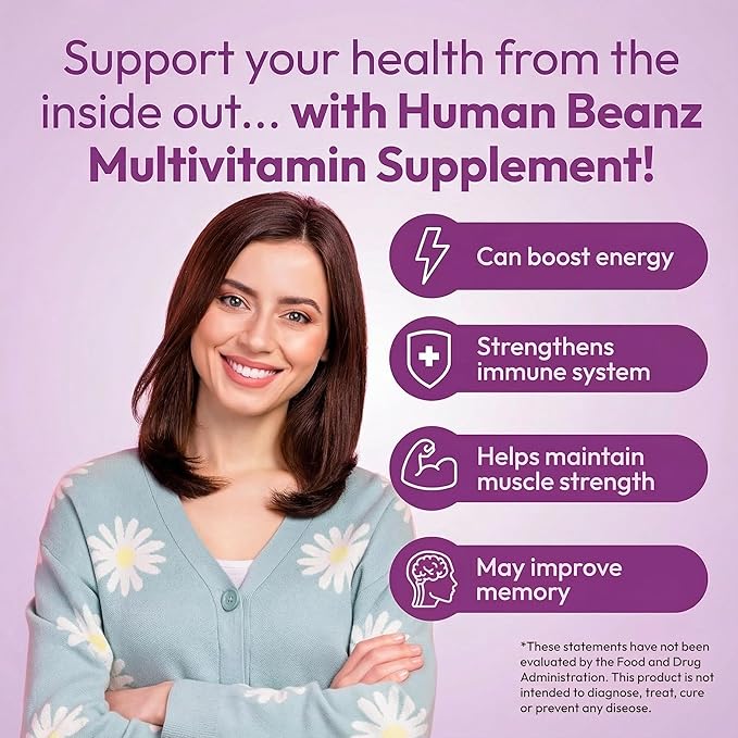 Human Beanz Multivitamin Jelly Bean Gummies with Zinc for Men and Women, Immune Support Dietary Supplements for Adults, Vegetarian, 120 Berry Blast Jelly Beans, Kosher