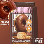 Legendary Foods Protein Donuts - 22g Protein, Dipped Chocolate, Zero Sugar Snack, Gluten Conscious, Low Carb, Keto Suitable, Diabetic and GLP-1 Diets - 8 Pack with Two Donuts per pack