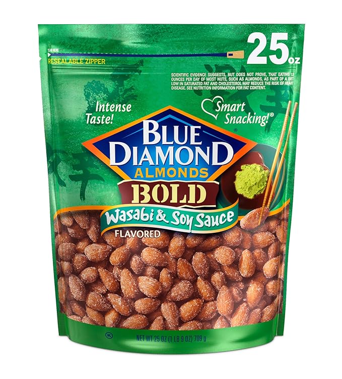 Blue Diamond Almonds, Bold Wasabi & Soy Sauce Flavored Snack Nuts, Bulk Bag, Pantry Staple, GMO-Free, Great for Parties, Lunch, Events, Holiday, and Healthy Snacking, 25 Oz Resealable Bag (Pack of 1)