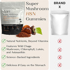 Auri Nutrition Super Mushroom HSN Gummies - Hair Skin and Nails Gummies Functional Mushrooms Supplement - with Wild Chaga, Chlorophyll, Lutein and Astaxanthin - 60 Orange Citrus Gummies