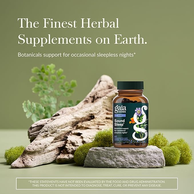 Gaia Herbs Sound Sleep - Sleep Support Supplement - Herbal, Plant-Powered Support for Calm & Relaxation* - Valerian Root, Passionflower & More - 60 Vegan Liquid Phyto-Capsules (20 Servings)
