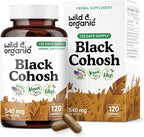 Wild & Organic Black Cohosh Capsules 540 mg - Menopause Supplements for Women - Black Cohosh Herb - 120 Days of Supply - Vegan, No Fillers, Non-GMO - 120 Count