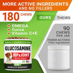 Glucosamine Treats for Dogs - Joint Supplement w/Omega-3 Fish Oil - Chondroitin, MSM - Advanced Mobility Chews - Joint Pain Relief - Hip & Joint Care - Chicken Flavor - 180 Ct - Made in USA