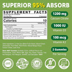 Calcium Citrate Gummies 1200mg with Vitamin D3 K2, Chewable Calcium Supplements for Women & Men, High Potency Support B0ne, Te*th, Strength & Immune Health, Mango Flavor, Non-GMO, Sugar Free, 120 Cts