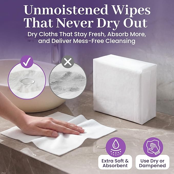 Disposable Dry Wipes, 1,000 Count Case Pack – Ultra Soft Non-Moistened Cleansing Cloths for Adults, Incontinence, Baby Care, Makeup Removal – 9.5" x 13.5" - Hospital Grade, Durable – by ProHeal