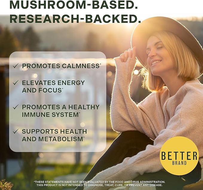 Betterbrand BetterMushrooms Nootropic Gummies - Supports Better Gut Health, Cognitive Function, Mental Clarity with 10 Functional Mushrooms - 60 Gummies - Raspberry Flavor - Pack of 1