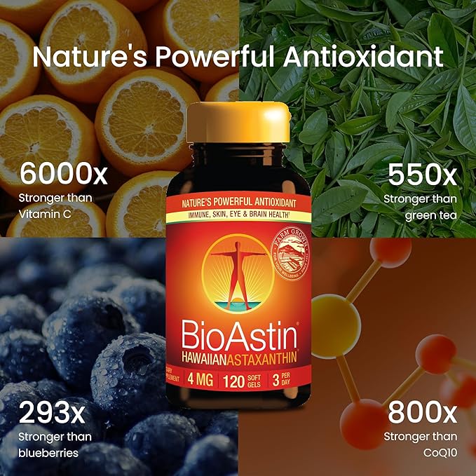 Nutrex Hawaii BioAstin Hawaiian Astaxanthin - 4mg, 120 Softgels - Farm-Direct Premium Antioxidant Supplement to Support Eye, Skin, Joint & Immune System Health - Non-GMO & Gluten-Free