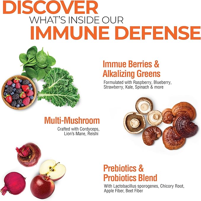 Country Farms Immune Defense Superfoods, Immune Support Supplement, Vitamin C with Black Elderberry, Echinacea, Turmeric, Supports Hydration, with Probiotics and Prebiotics, Berry Flavor, 60 Servings
