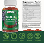 YUM-V'S Iron Gummies - Multivitamin Iron Supplement with Vitamin C, A, B & Zinc, Supports Blood Oxygen, Vegan Supplements for Women, Men & Kids for Growth and Development - Grape Flavor | 2-Pack