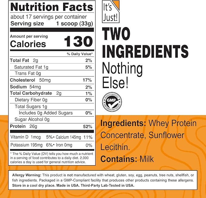 It's Just! - 100% Whey Protein Concentrate, Made in USA, Premium WPC-80, No Added Flavors or Artificial Sweeteners (2.5 Pound, Unflavored)