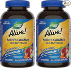Nature's Way Alive! Men's Multivitamin Gummies,Supports Energy Metabolism*,Muscle Function*,Superfood Antioxidants(1),B-Vitamins,Vegetarian,Fruit Flavored,150 Gummies (Packaging May Vary),(Pack of 2)