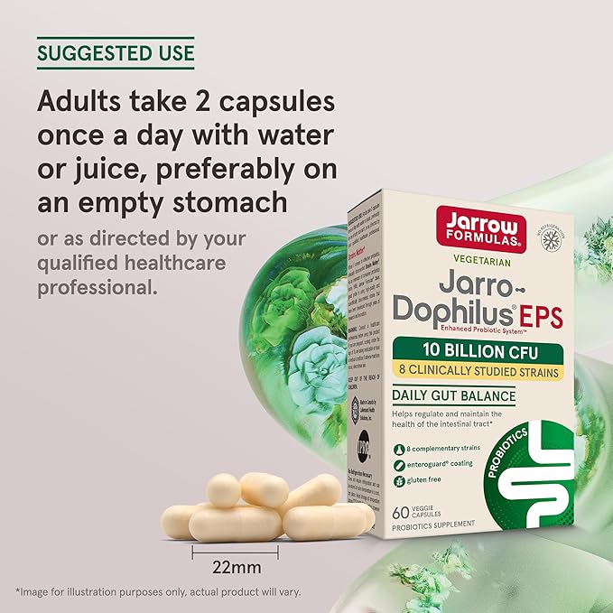 Jarrow Formulas Jarro Dophilus Probiotics 10 Billion CFU - Probiotic Supplement Capsules for Digestive Health & Gut Health for Women and Men, 60 Veggie Capsules, Up to 30 Days, Shelf Stable