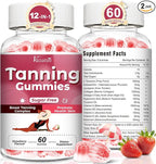 Tanning Gummies for Women, Supports Radiant Tan & Healthy Skin, Extra Strength with Astaxanthin Lycopene Beta Carotene and Vitamins - Supports Faster Tanning, Strawberry Flavored, 120 Count