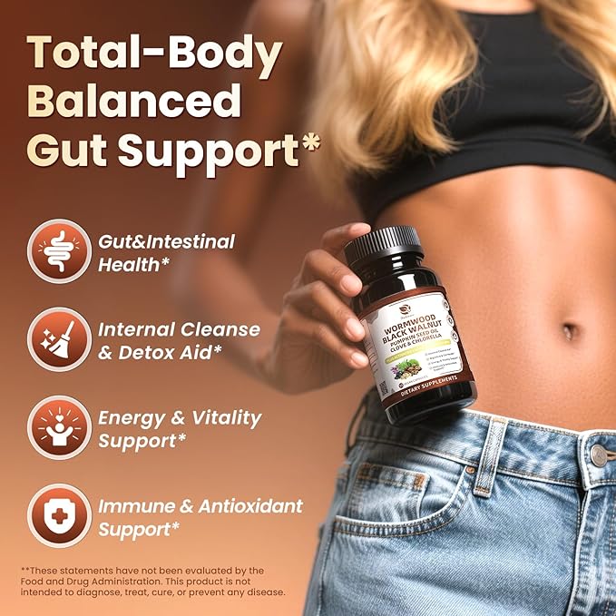 Lukaree Wormwood Black Walnut Cleanse for Human 1200mg – Ultra Gut Cleanse & Digestive Health w/Pumpkin Seed Oil,Clove,Activated Charcoal -10X Concentrated, Men & Women Probiotic Capsules -Vegan,90 CT