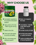 Resveratrol Supplement 1800mg Complex - COQ10, Quercetin, Vitamin E, Calcium Ascorbate - Powerful Antioxidant Formula for Enhanced Energy Heart Health & Healthy-Aging Support Trans Resveratrol 90 Caps