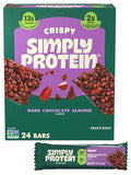 Simply Protein - Dark Chocolate Almond Crispy Bars - Plant Based Protein Bars - Low Carb, Low Sugar, High Fiber - 13g Protein, 2g Sugar, 7g Fiber - Vegan, Gluten Free, Non GMO, Kosher - 24 Bars