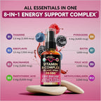 USDA Organic Vitamin B-Complex Liquid Spray 8-in-1 - B5 Pantothenic Acid | B12 Methylcobalamin | B1 Thiamine | B6 Pyridoxine | B7 Biotin | B9 Folic | B3 Niacinamide - Made in USA Supplement, 2fl oz