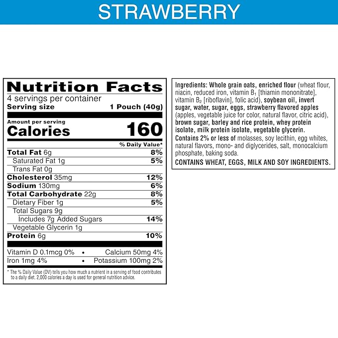 Nutri-Grain Power-Fulls Soft Baked Oat Bites, Protein Snacks, Whole Grain, Strawberry (5 Boxes, 20 Pouches)