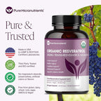 Organic Resveratrol Supplement – Trans-Resveratrol Capsules with Green Tea – Highly Purified & Bioavailable - 90 Vegan Caps