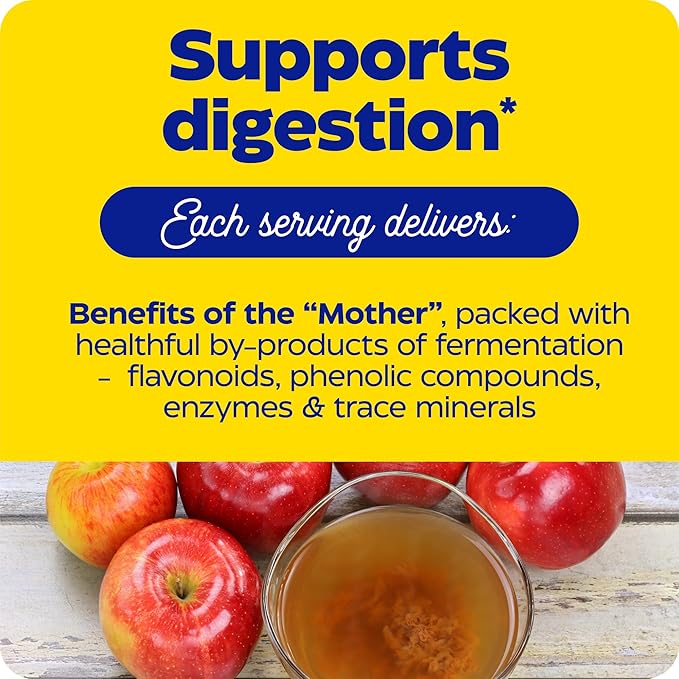 Enzymedica, Apple Cider Vinegar Gummies, Made with The Mother, 12 Organic, USA-Grown Apples per Bottle,1000 mcg Vitamin B12 per Serving, Natural Apple, 74 Count