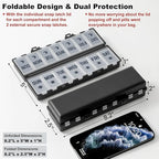 Foldable Pill Organizer 2 Times a Day w/Etched Labels -Dual Protection & Portable Weekly AM PM Pill Box, 7 Day Medicine Container, Large Travel Pill Case for Week Daily Supplement Vitamin - Black