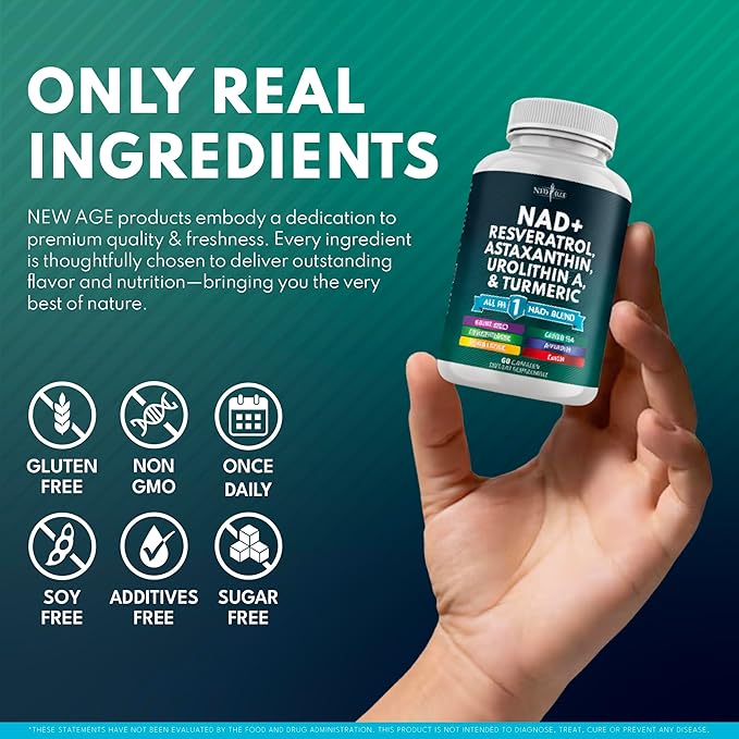NEW AGE NAD+ Supplement - Astaxanthin, Urolithin A, Resveratrol, CoQ10 & Antioxidant Blend – Cellular Energy, Mitochondrial Support – Vegan, Non-GMO- 60 Count
