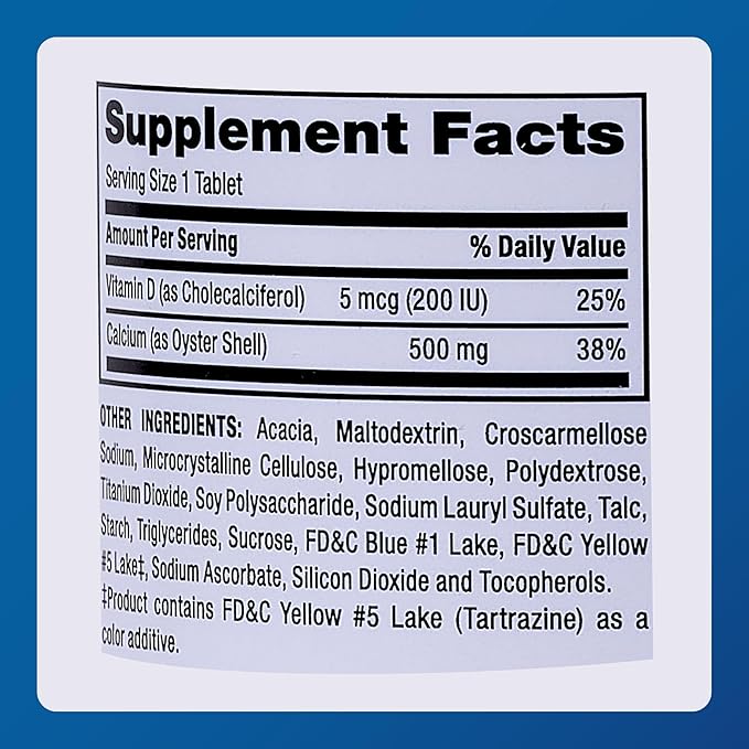 Major Oyster Shell Calcium with Vitamin D3 500 mg / 5 mcg (200 IU) - Daily Calcium Supplement - 300 Tablets (1 Pack)