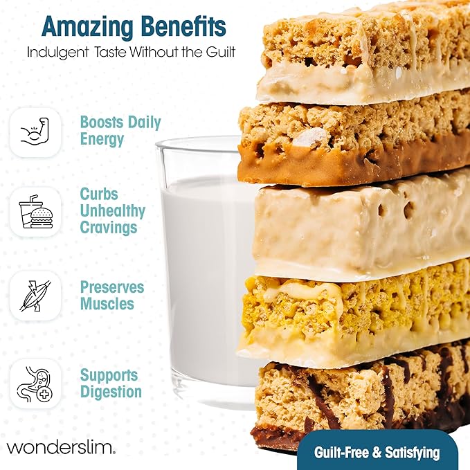 Wonderslim High Fiber Protein Bars, Variety Pack | 15g Protein, 8g Fiber | Low Sugar, Low Carb | Healthy Indulgence | Satisfying, Supports Energy & On-the-Go Convenience, 7 Pack