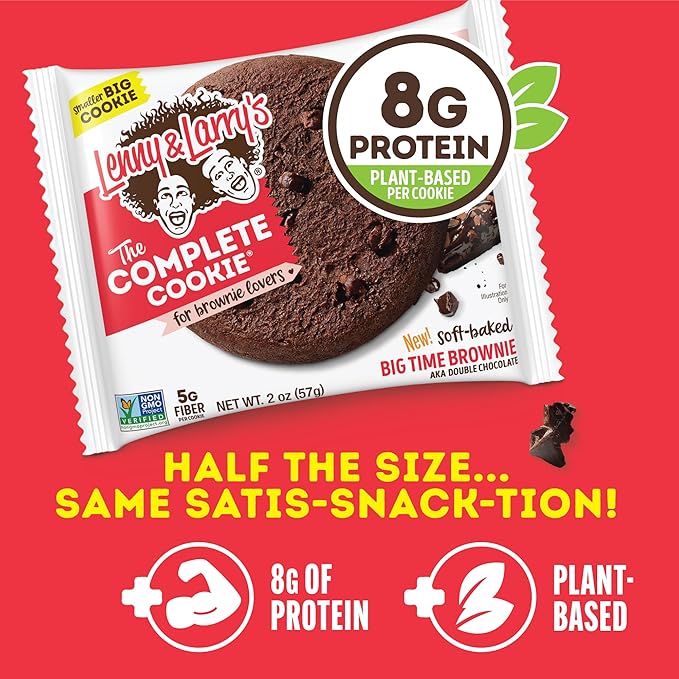 Lenny & Larry's Complete Protein Cookie,[Big Time Brownie],Chewy Soft Baked,16g Plant Protein,Vegan,Non-GMO,High Fiber,[2 Ounce] Cookie,(Pack of 24)