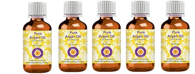 Deve Herbes Pure Argan (Moroccan) Oil (Argania spinosa) Cold Pressed (Pack of Five) 100ml X 5 (16.9 oz)