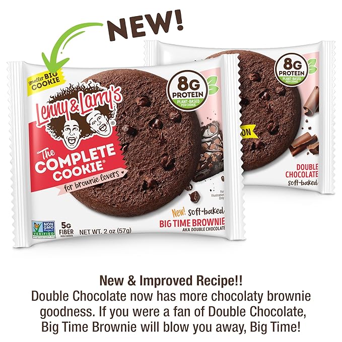 Lenny & Larry's Complete Protein Cookie, [Big Time Brownie], Chewy Soft Baked, 8g Plant Protein, Vegan, Non-GMO, High Fiber, [2 Ounce] Cookie (Pack of 12)