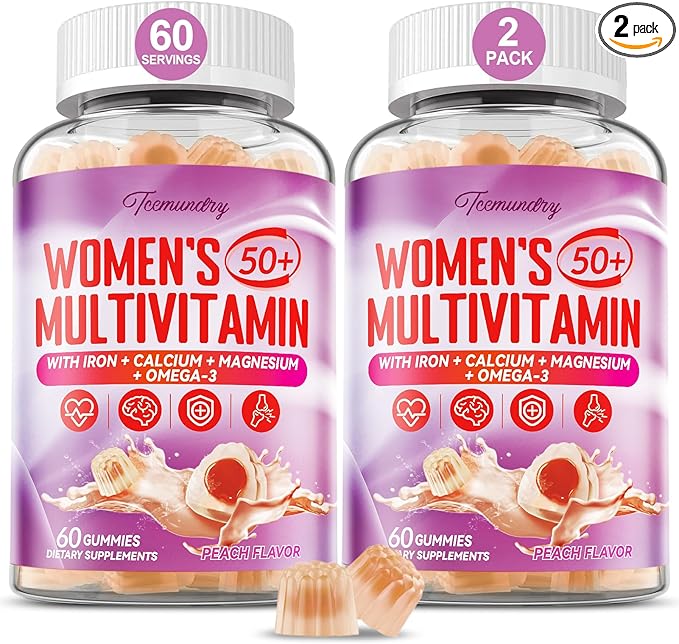 Multivitamin Gummies for Women 50 Plus - with Omega 3, Coenzyme Q10, Iron, Calcium, Zinc, Vitamin A, C, D3, E, K2, B Complex, Folate - Multi Vitamins & Minerals for Energy, Beauty, Immune, Sugar Free