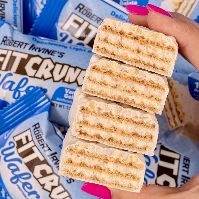 FITCRUNCH Wafer Protein Bars, 16g of Protein & 1g of Sugar (9 Bars, Vanilla Gelato)