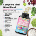 Collagen Peptides Types I, II, III, V & X, MCG Biotin, Keratin, Hyaluronic Acid, MSM, Zinc, Grape Seed Extract, Quercetin, Vitamin A, Vitamin C, Vitamin E, Magnesium, Folic Acid (180 Capsules)
