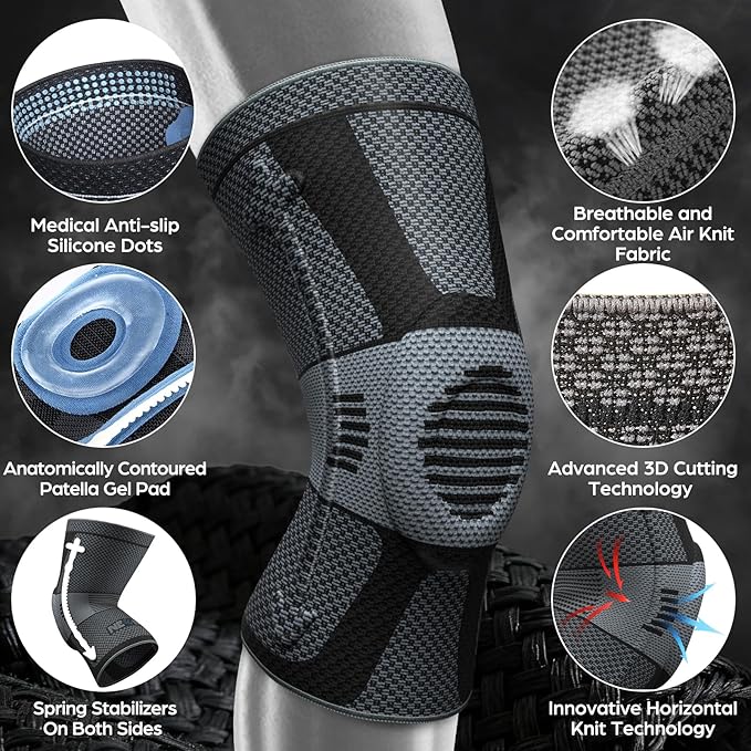 NEENCA Professional Knee Brace for Pain Relief, Medical Knee Compression Sleeve, Knee Support with Horizontal Knit Tech for Meniscus Tear, ACL, Arthritis, Joint Pain, Runner, Workout- FSA/HSA APPROVED